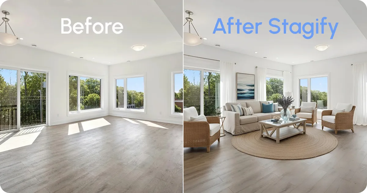 Before and after staging of an empty living room