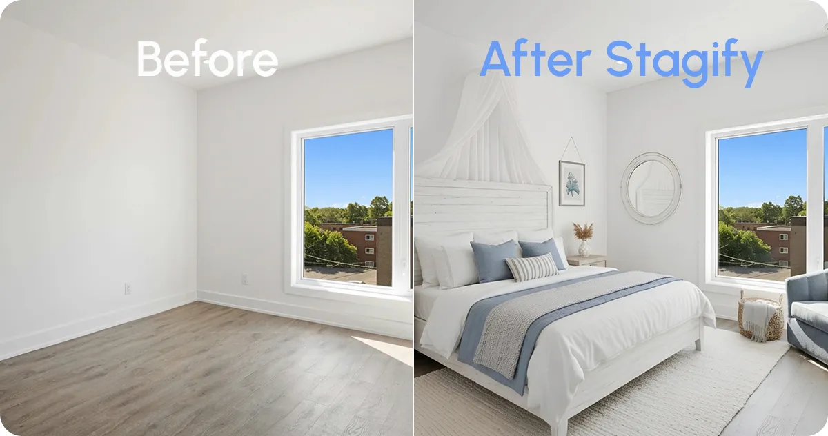 Before and after staging of an empty bedroom